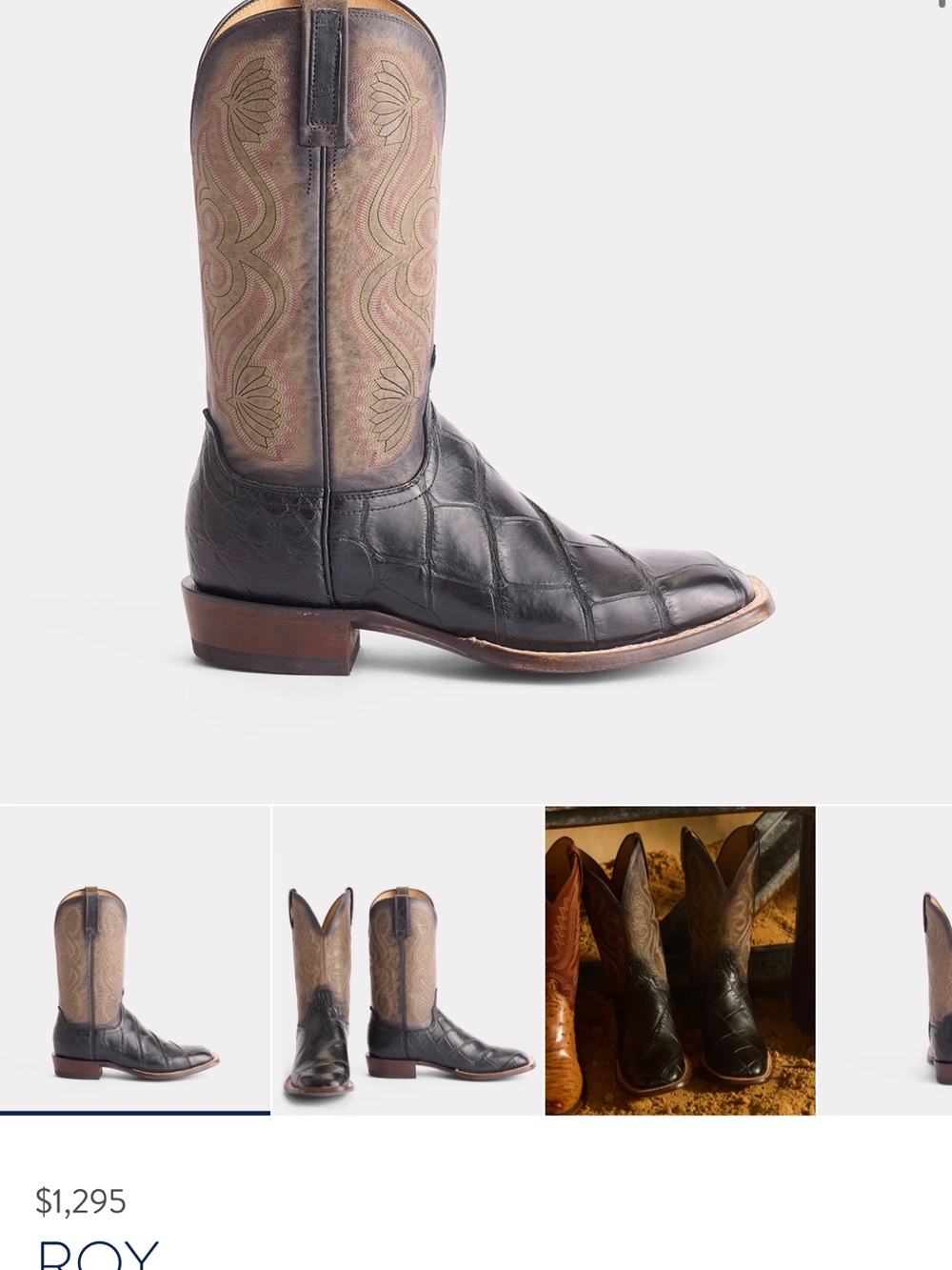 Lucchese Black Crocodile-Pattern Foot Western Boots with Tan Embroidered Shaft